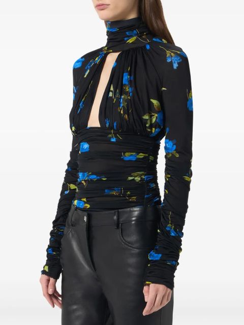 Blumarine floral-print ruched bodysuit - Blue