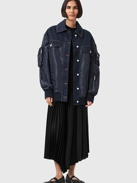 AllSaints kurtka bomber VERITY kolor granatowy przejściowa oversize W024OD