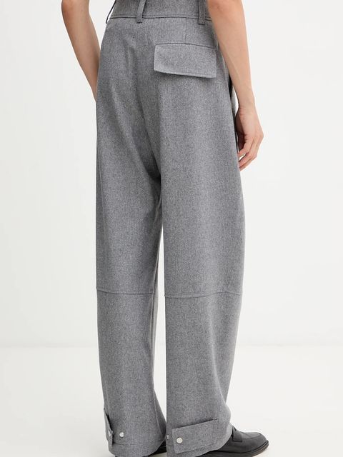 BOSS spodnie z dodatkiem wełny damskie kolor szary fason chinos high waist 50548109