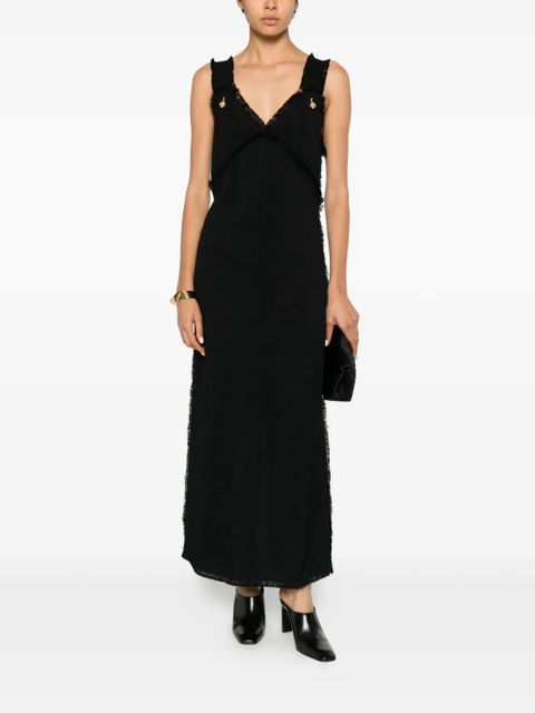 TOTEME frayed-edges V-neck midi dress - Black - zdjęcie produktu nr 2