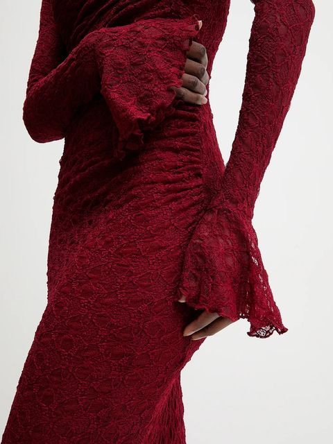 Answear.LAB sukienka kolor bordowy maxi dopasowana