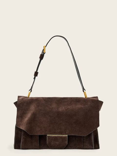 AllSaints torebka nubukowa URSA kolor brązowy W321XC - zdjęcie produktu nr 1