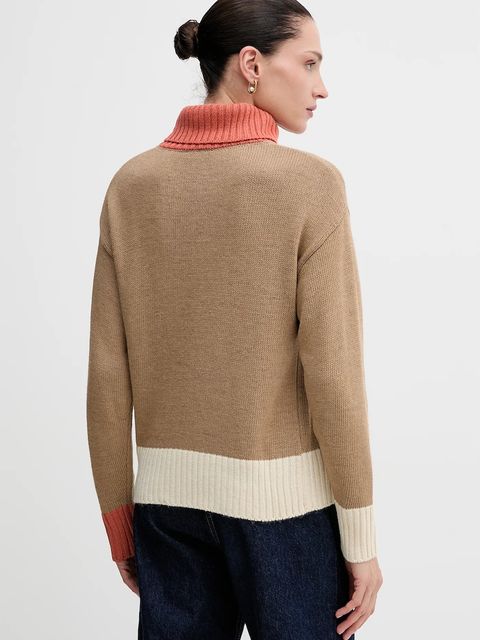 United Colors of Benetton sweter z dodatkiem wełny damski kolor beżowy z golfem 16YCE204I