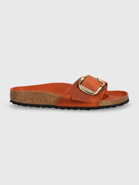 Birkenstock klapki na płaskim obcasie damskie nubukowe - zdjęcie produktu nr 1