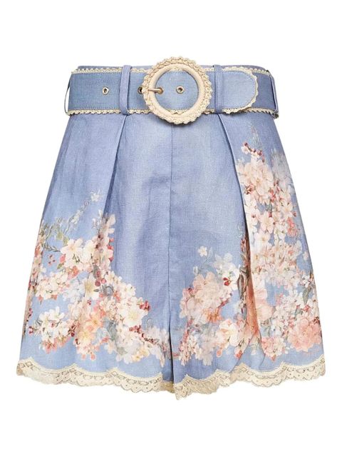 ZIMMERMANN floral-print belted shorts - Blue - zdjęcie produktu nr 1