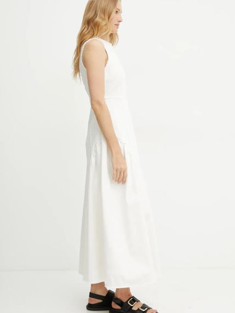 Ivy Oak sukienka jeansowa MARCA ANN kolor beżowy maxi rozkloszowana IO117661