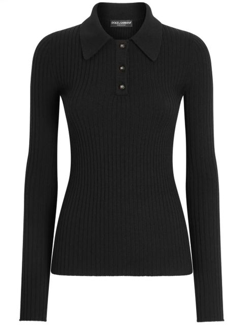 Dolce & Gabbana DNA ribbed-knit polo shirt - Black - zdjęcie produktu nr 1