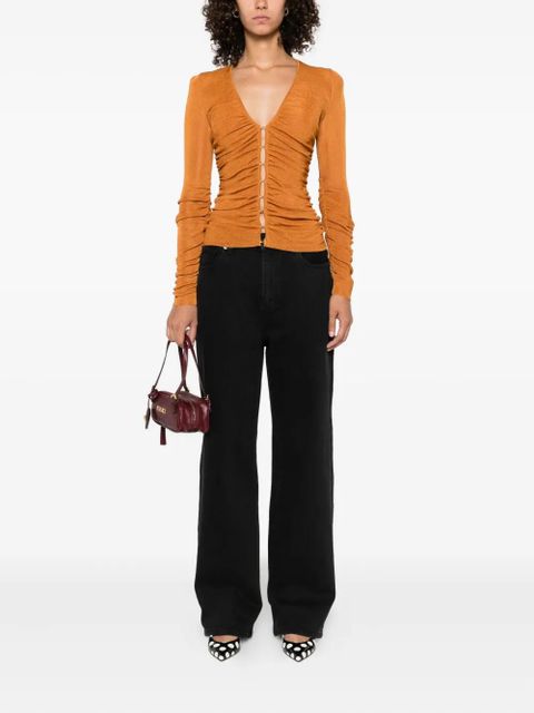 Self-Portrait V-neck gathered top - Orange