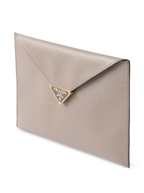 Prada Saffiano leather envelope clutch bag - Neutrals