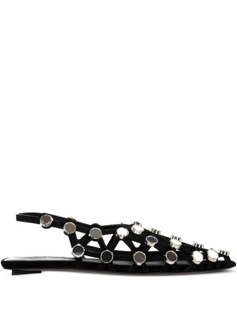 The Attico grid-embelished suede pointed-toe flat pumps - Black - zdjęcie produktu nr 1