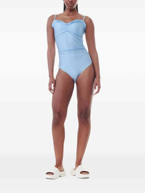 GANNI gathered ruffled swimsuit - Blue