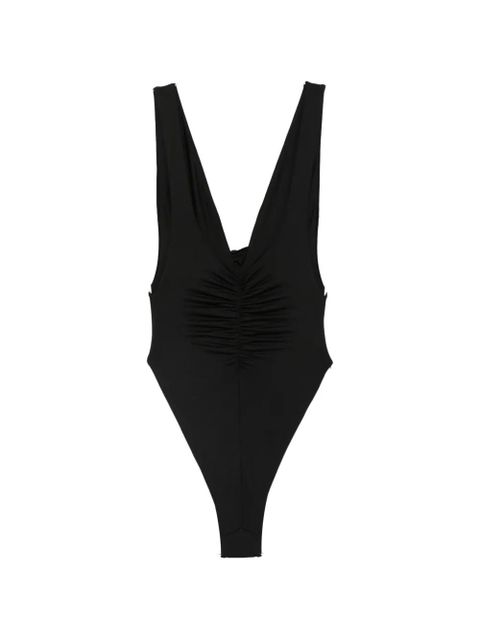 La Reveche Samira ruched floral-appliqué swimsuit - Black - zdjęcie produktu nr 2