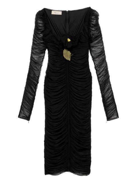 Blumarine flower-embellished gathered midi dress - Black - zdjęcie produktu nr 1