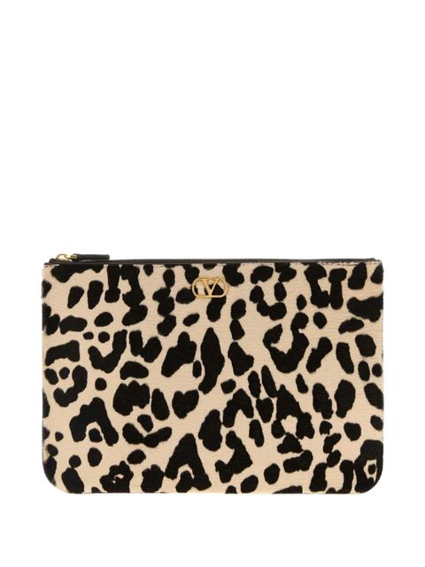 Valentino Garavani VLogo leopard-print clutch bag - Neutrals