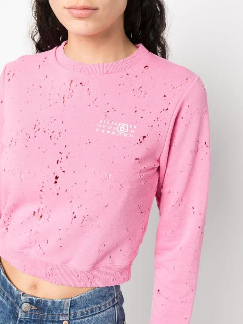 MM6 Maison Margiela distressed logo-print sweatshirt - Pink