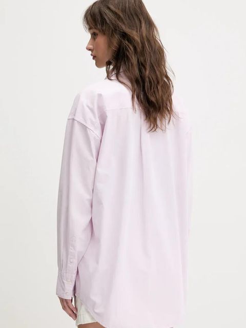 Guess Jeans koszula bawełniana damska kolor fioletowy relaxed z kołnierzykiem klasycznym W4YH22 WGCF1