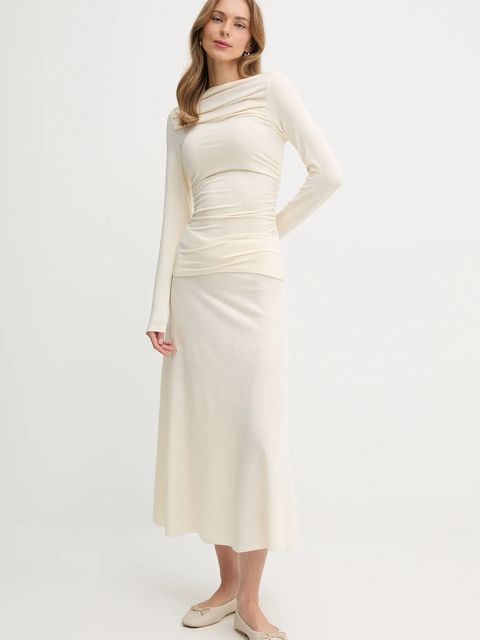 United Colors of Benetton spódnica z dodatkiem wełny kolor beżowy midi rozkloszowana 1444D002B - zdjęcie produktu nr 2