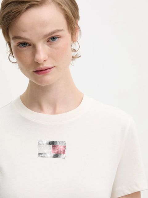 Tommy Jeans t-shirt bawełniany damski kolor beżowy DW0DW21965