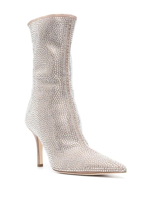 Paris Texas crystal-embellished 105mm pointed boots - Neutrals