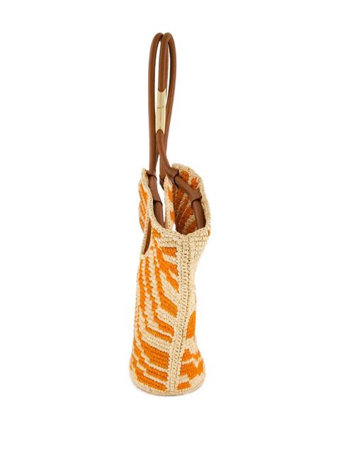 ZIMMERMANN medium Goldentime zebra-print raffia tote bag - Orange