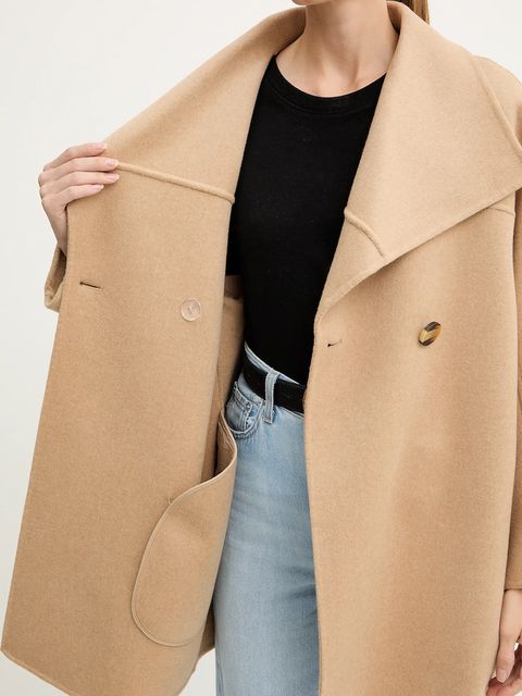 Armani Exchange płaszcz z dodatkiem wełny kolor beżowy XW000715 AF16216