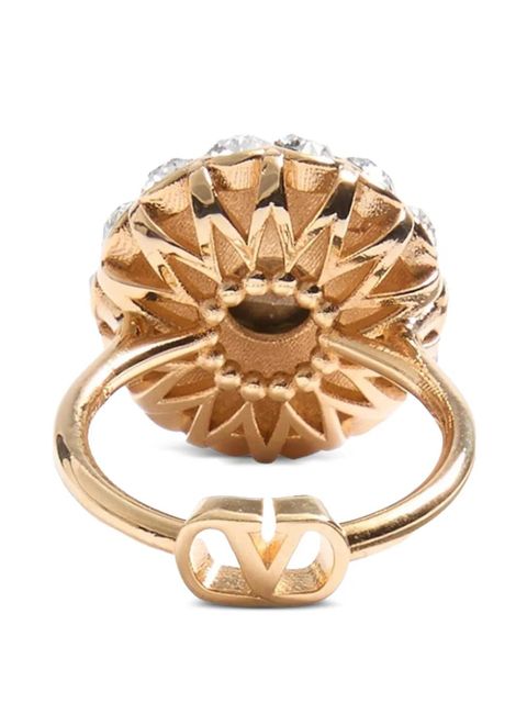 Valentino Garavani Vlogo Signature ring in metal, enamel and crystals - Gold