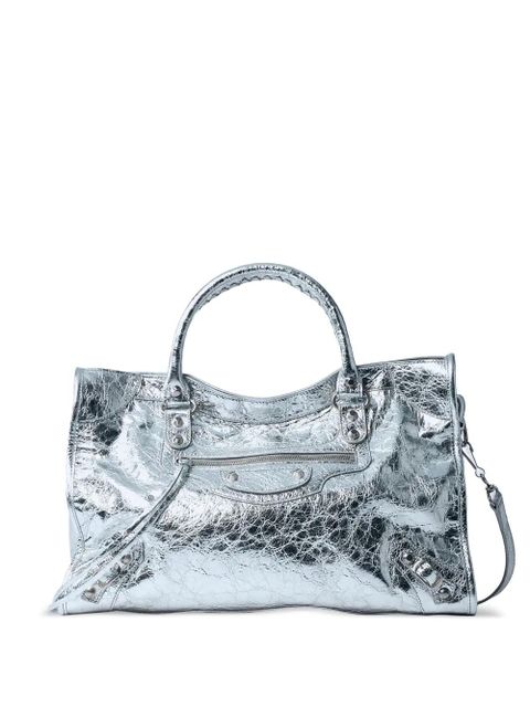 Balenciaga medium crinkled leather stud tote bag - Silver - zdjęcie produktu nr 1
