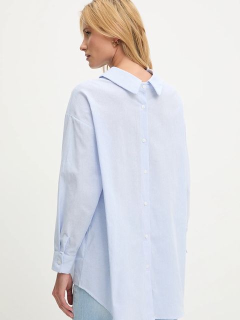 Answear.LAB koszula lniana damska kolor niebieski relaxed z kołnierzykiem klasycznym