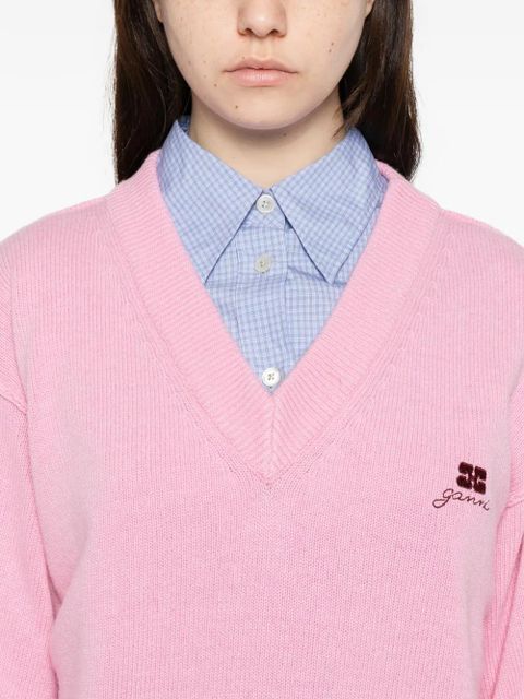 GANNI V-neck embroidered sweater - Pink