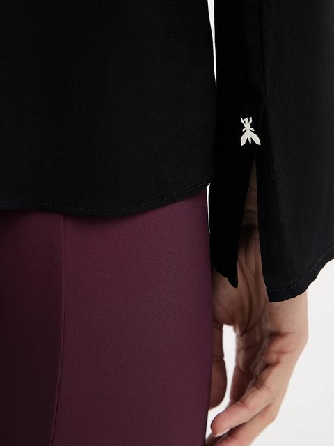 Patrizia Pepe koszula damska kolor czarny regular z wiązanym dekoltem 8C0785 A8I1