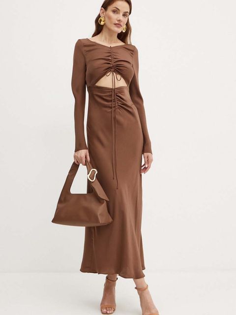 Bardot sukienka DARING kolor brązowy maxi rozkloszowana 59388DB