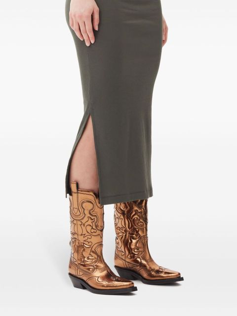 GANNI embroidered metallic-effect Western boots - Gold