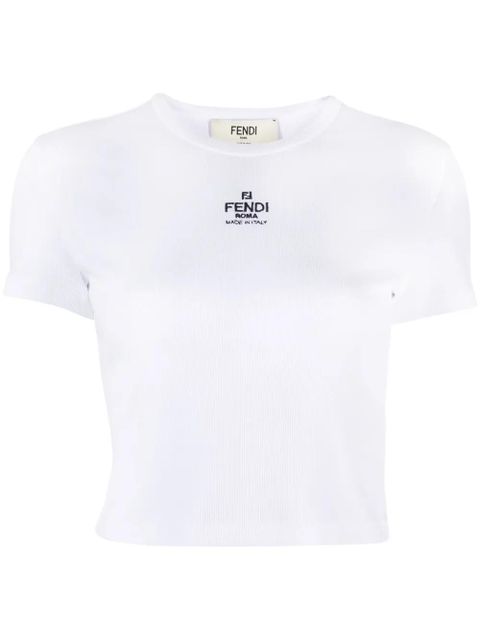 FENDI logo-embroidered ribbed T-shirt - White - zdjęcie produktu nr 1