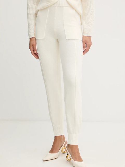 Twinset spodnie z dodatkiem wełny damskie kolor beżowy high waist 252TT3452 - zdjęcie produktu nr 1