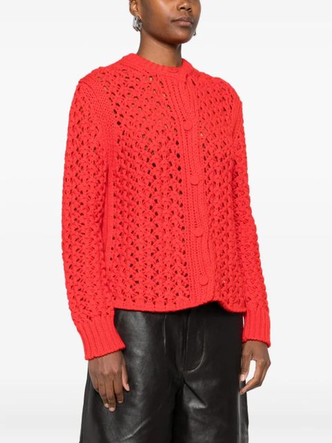 Jil Sander open-knit buttoned-up cardigan - Red