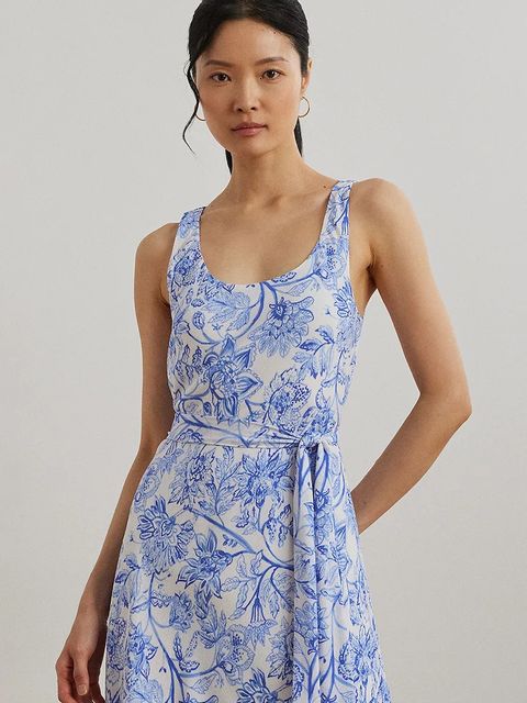 Lauren Ralph Lauren sukienka kolor niebieski midi rozkloszowana 200973375