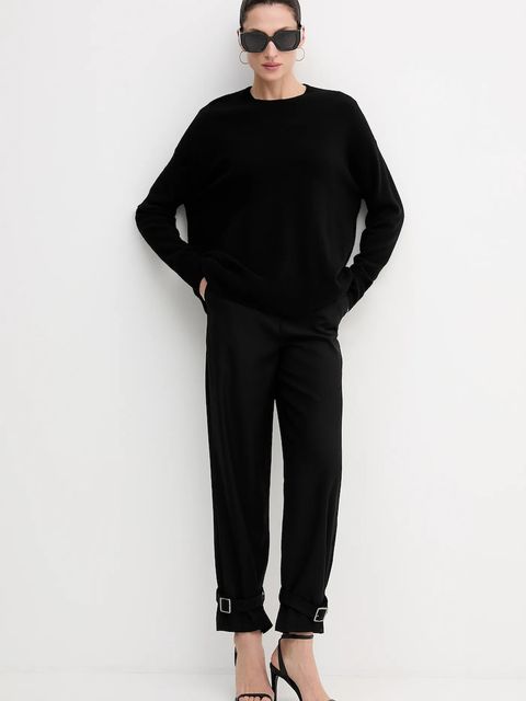 Sisley spodnie z domieszką wełny damskie kolor czarny proste high waist 41FQLF080 - zdjęcie produktu nr 2