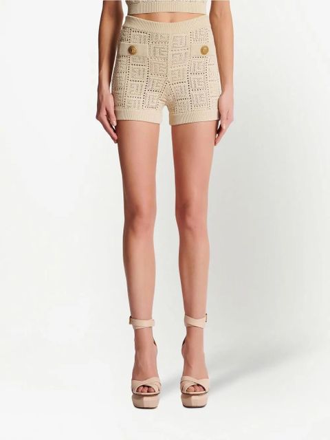 Balmain monogram mesh knitted shorts - Neutrals