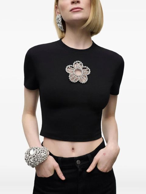 AREA crystal-flower T-shirt - Black