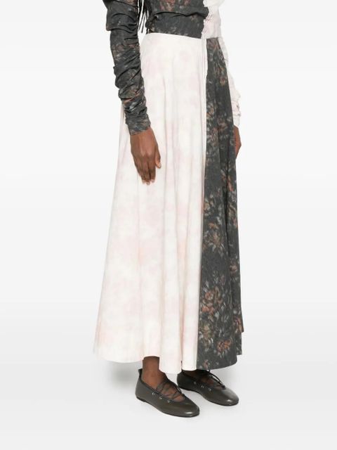 GANNI floral-print panelled skirt - White