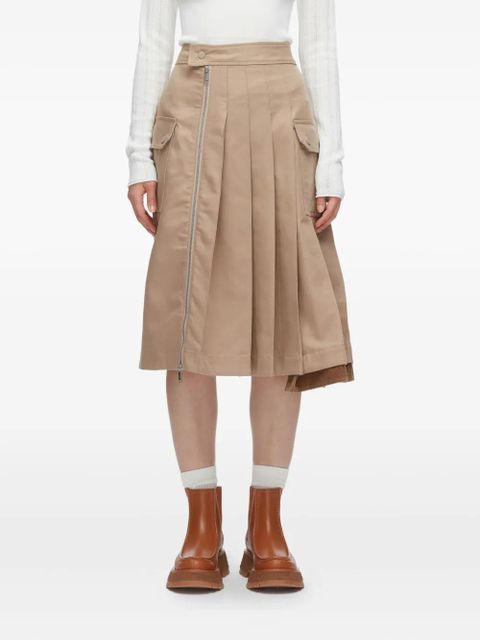 3.1 Phillip Lim zip-pleated cotton midi skirt - Neutrals