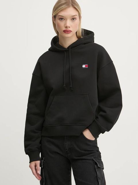 Tommy Jeans bluza bawełniana damska kolor czarny z kapturem DW0DW19414 - zdjęcie produktu nr 1
