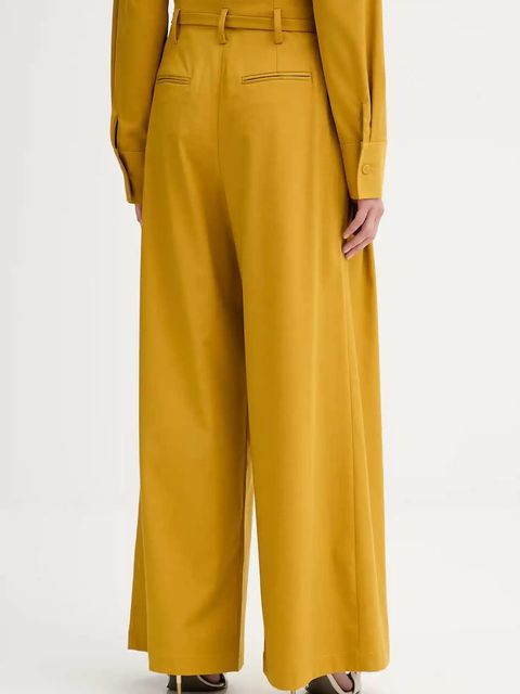 ISABELLE BLANCHE spodnie z domieszką wełny damskie kolor żółty proste high waist IS25FW-P036-T002 - zdjęcie produktu nr 2