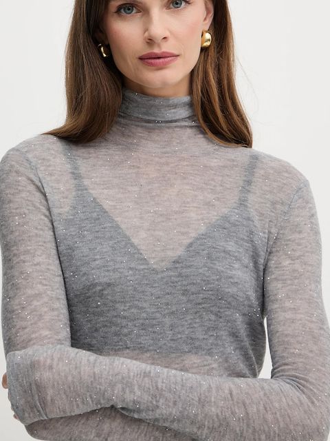 Pinko sweter damski kolor szary lekki z półgolfem 105821 A2PM - zdjęcie produktu nr 2