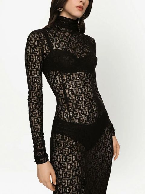 Dolce & Gabbana DG-logo tulle midi dress - Black