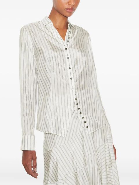 Tory Burch striped cinched button-down top - White