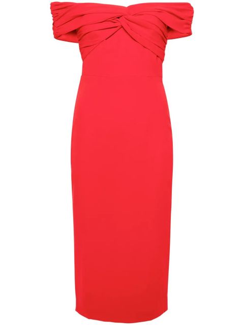 Self-Portrait off-shoulder crepe midi dress - Red - zdjęcie produktu nr 1