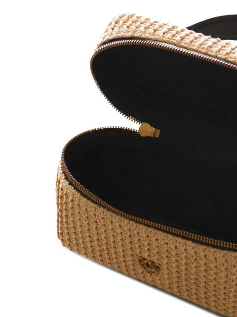 PINKO logo-plaque straw-effect shoulder bag - Neutrals