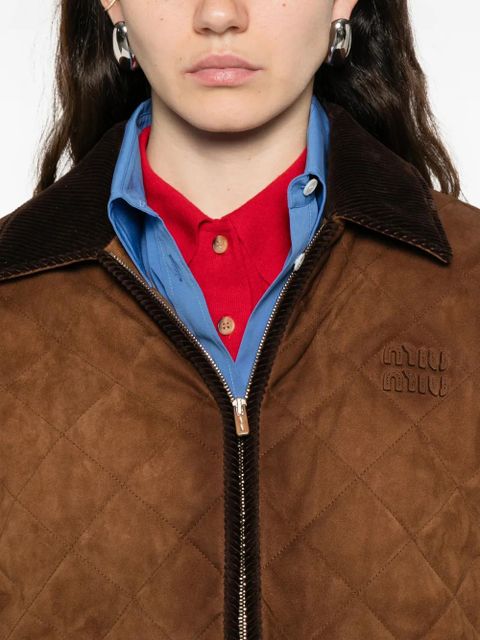 Miu Miu quilted-design corduroy-collar jacket - Brown