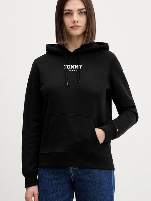 Tommy Jeans bluza bawełniana damska kolor czarny z kapturem z nadrukiem DW0DW21921 - zdjęcie produktu nr 1